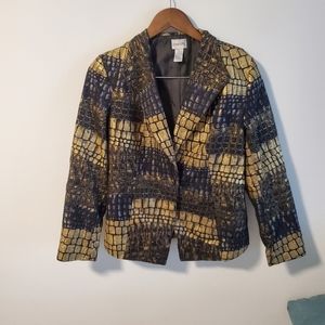 Chicos cotton silk blend animal print metallic blazer jacket Size small